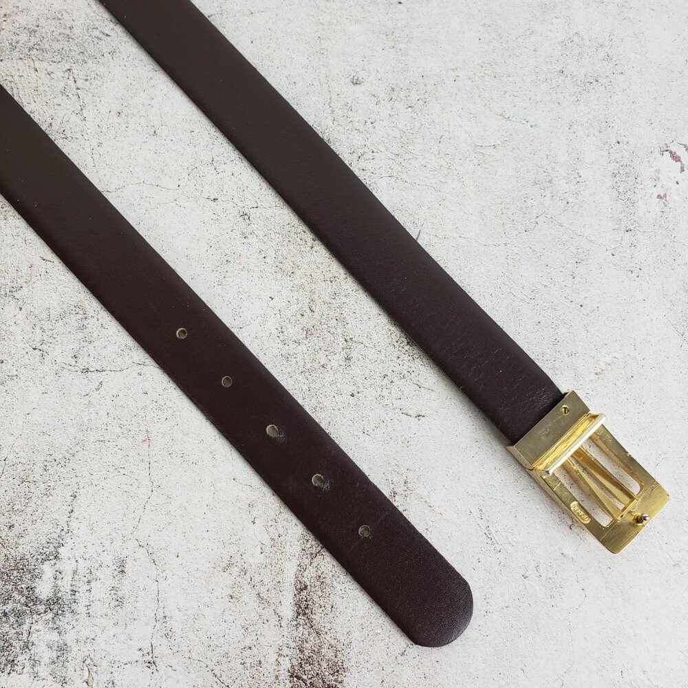Vintage Spain Art Deco Leather Belt Black Gold Buckle Classic Elegant Minimalist - Picture 3 of 9